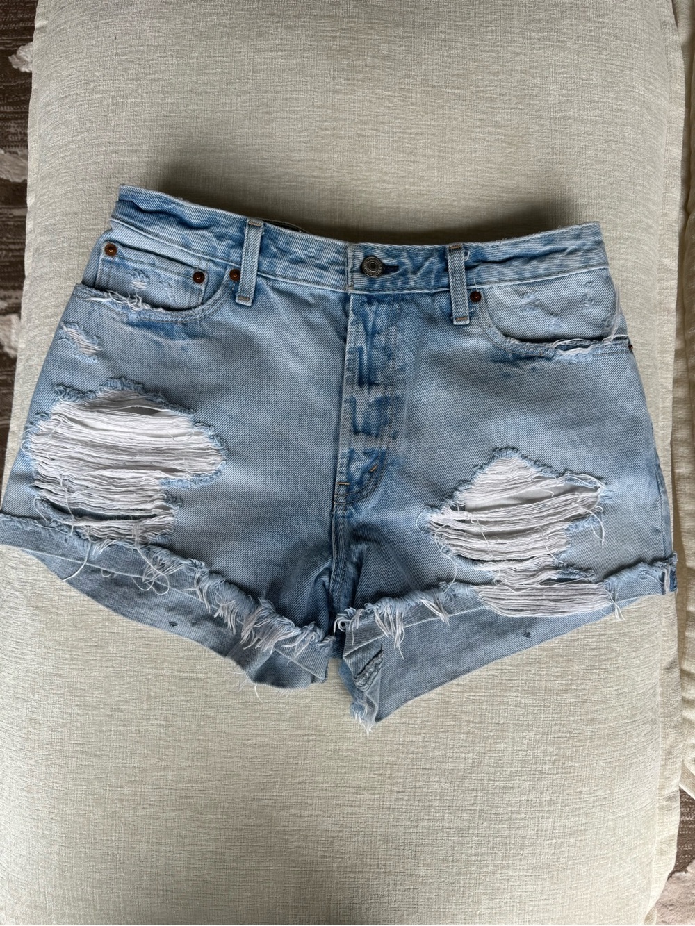 Abercrombie & Fitch Distressed Light Blue Denim Shorts